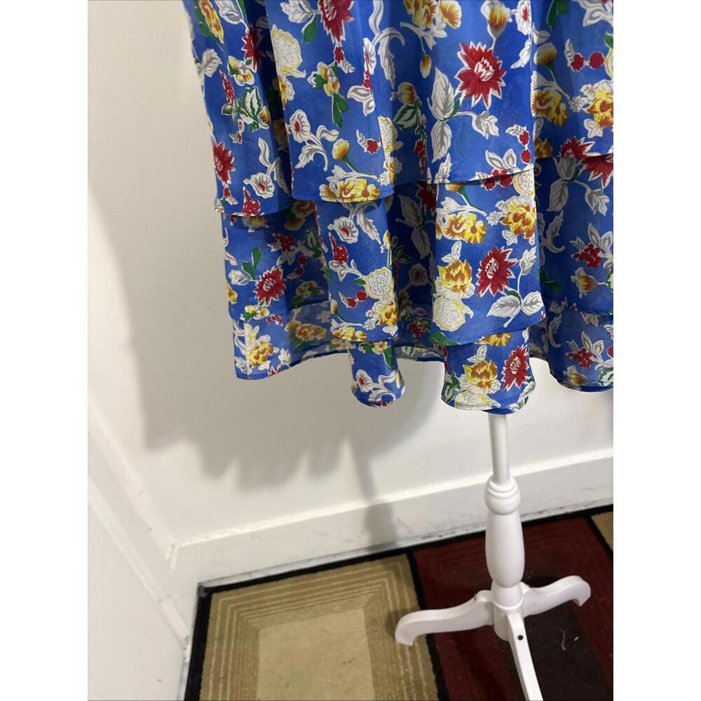 LAUREN Ralph Lauren Blue Multi Floral Tiered Ruffled A-Line Skirt 6 - Picture 2 of 12